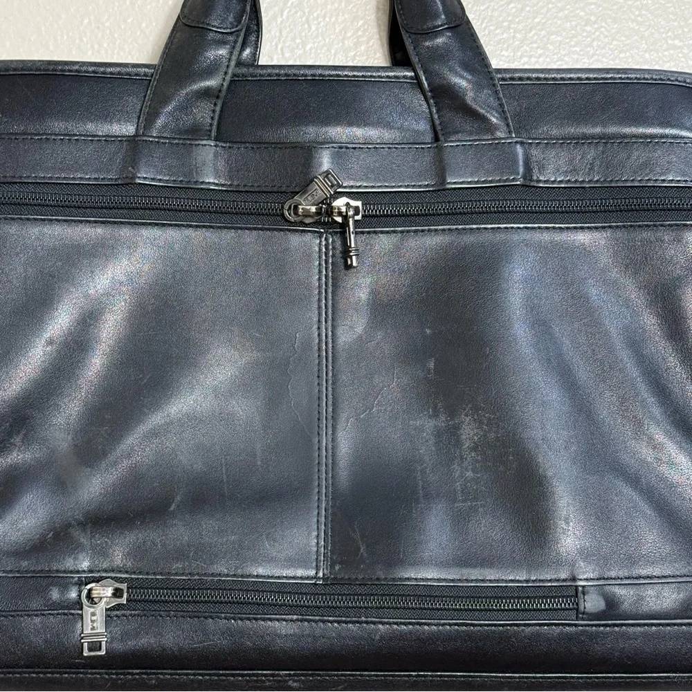 Tumi black leather expandable organizer laptop briefcase